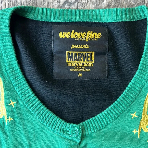 WeLoveFine Sweater Black and Green Marvel Loki Crop Sweater Cardigan Size Medium - Picture 6 of 10
